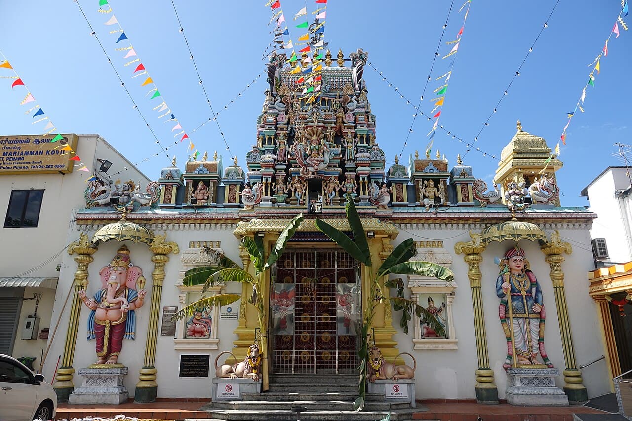 The carved gopuram and entrance of Sri Mahamariamman Temple on Lebuh Queen, George Town